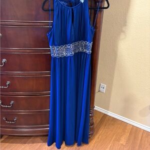 R&M Richards Royal Blue Maxi Dress with Embellished Waist